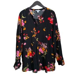 Old Navy Women's Tunic Blouse Sz XXL Black with Floral Top
